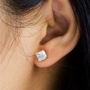 ✨Allan 18K Gold Solitaire Diamond Stud Earrings 925 Sterling Silver 6mm